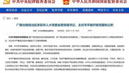 大搞权钱交易！广西壮族自治区来宾市人大常委会原党组书记、主任韦平被“双开”